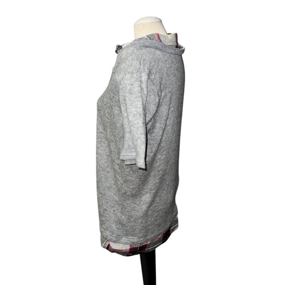 Maurices Gray Knit Top With Plaid Collar & Hem Layered Look Womens Size 1 - Picture 7 of 10